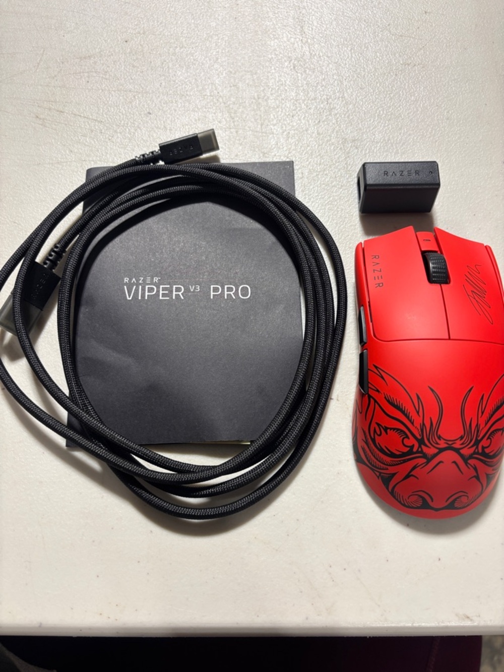 Preowned Razer Viper V3 Pro Wireless Gaming Mouse -Red with Black Dragon Artwork